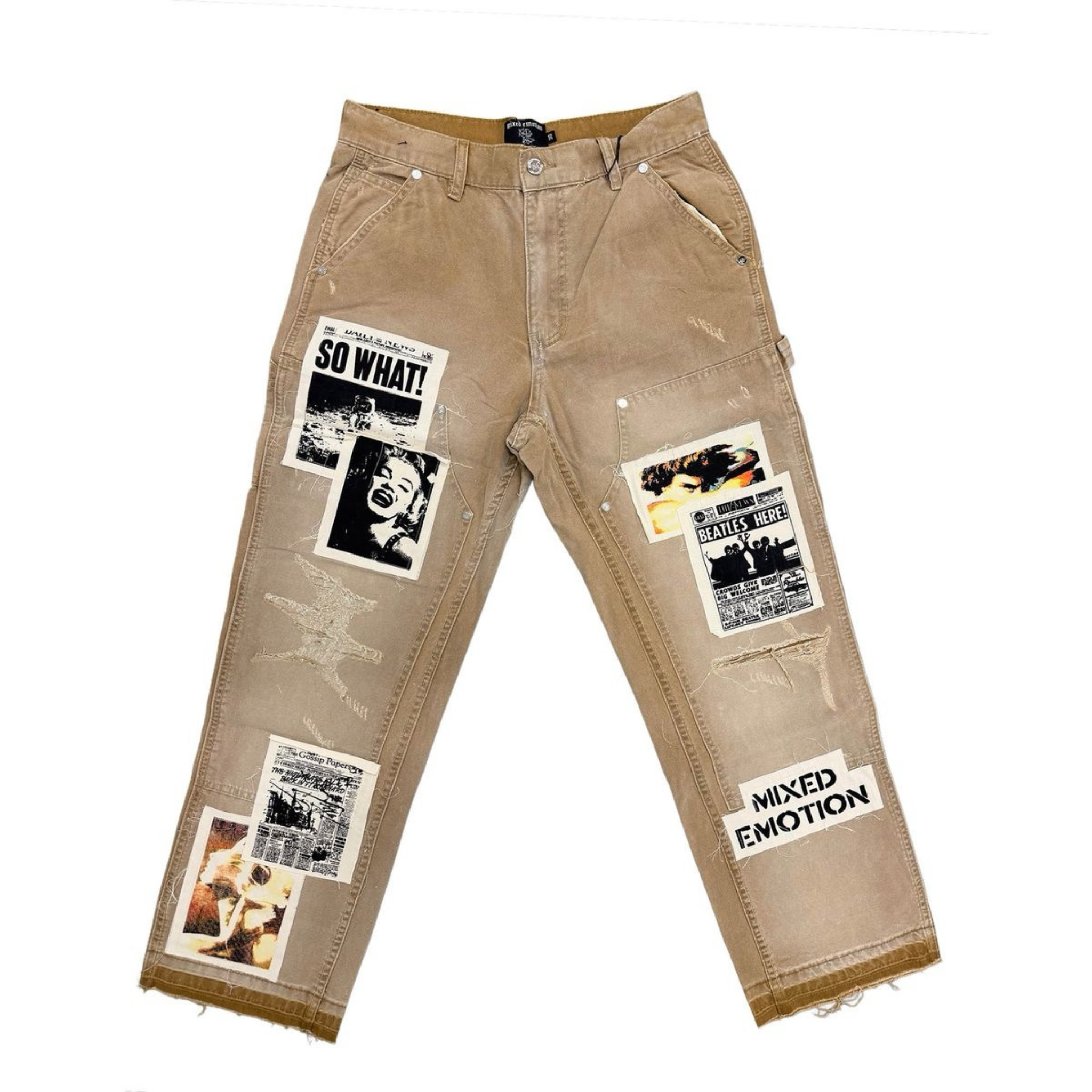 Mixed Emotion “Newspaper”” Carpenter Pants (Brown)