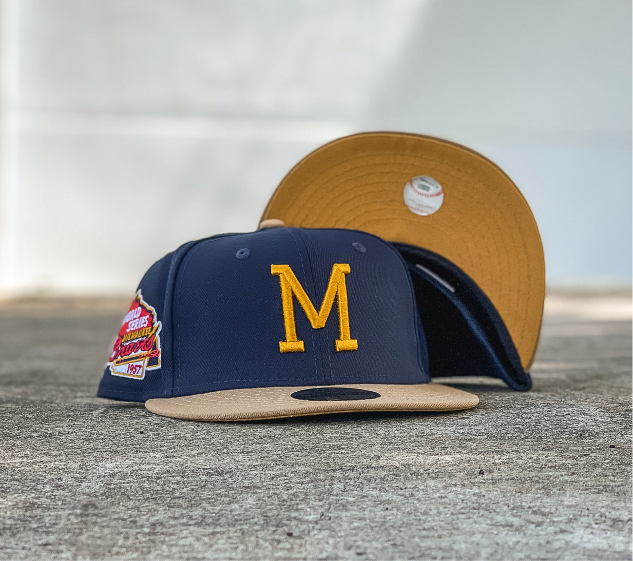 New Era Milwaukee Braves 1957 World Series Wheat UV (Navy/Tan) - New Era