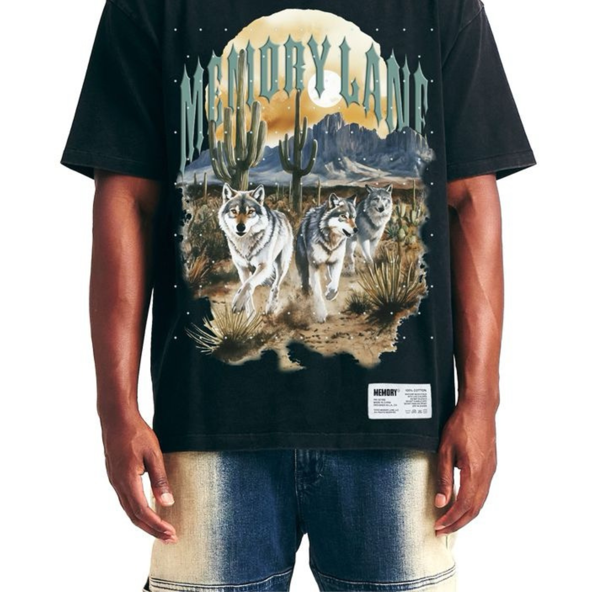 Memory Lane "RUNNING WOLVES" TEE-VINTAGE BLACK - Memory Lane