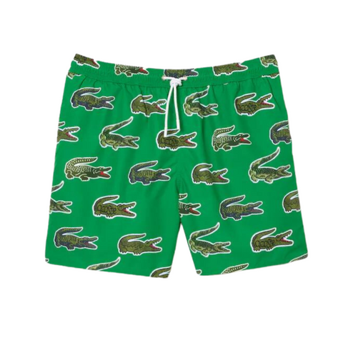 Lacoste Croc Print Swim Trunks (Green) - Lacoste