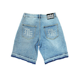 Mixed Emotion 'ME' Rhinestone Blue Denim Shorts - Mixed Emotion