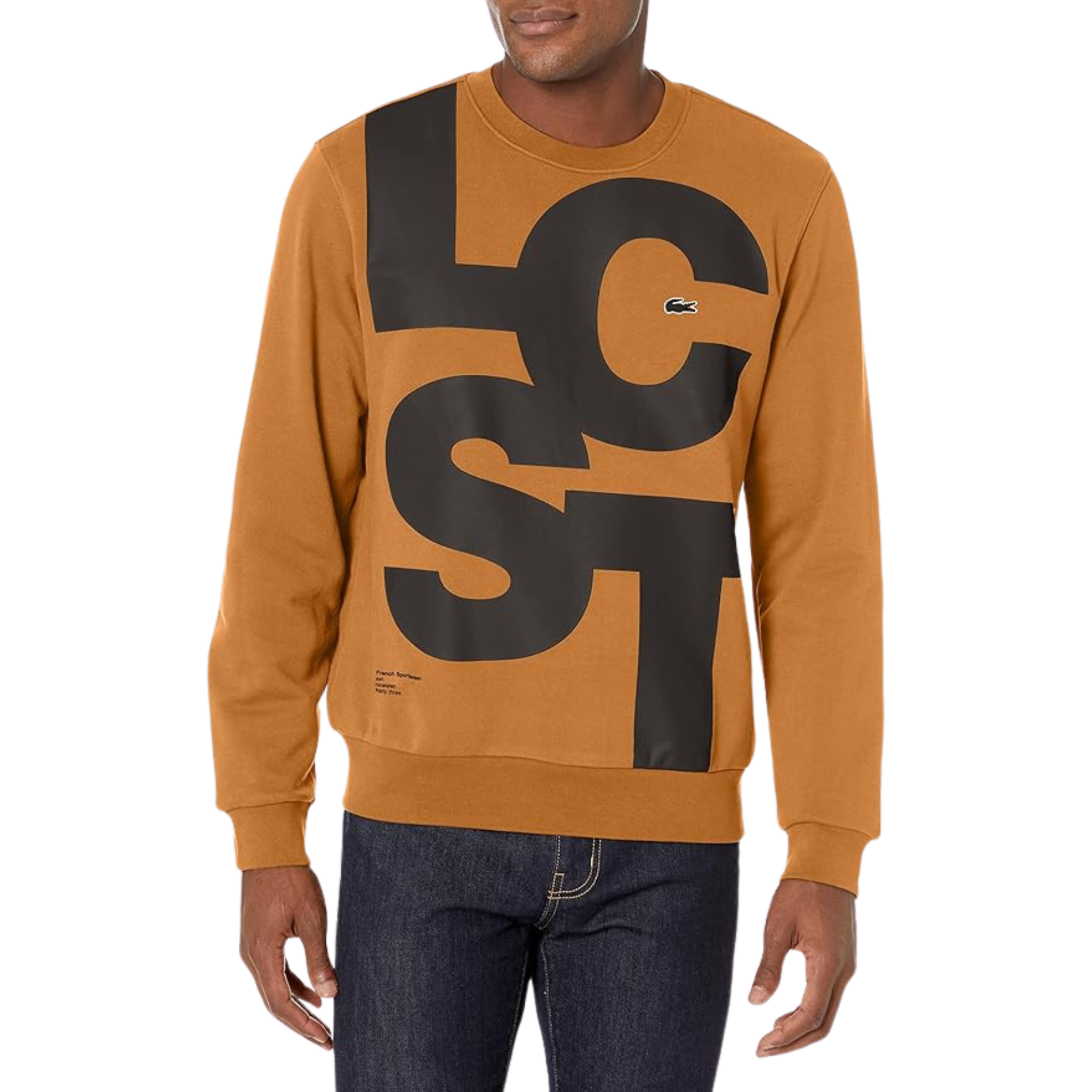 Lacoste Classic Fit Contrast Lettering Cotton Sweatshirt (Brown)