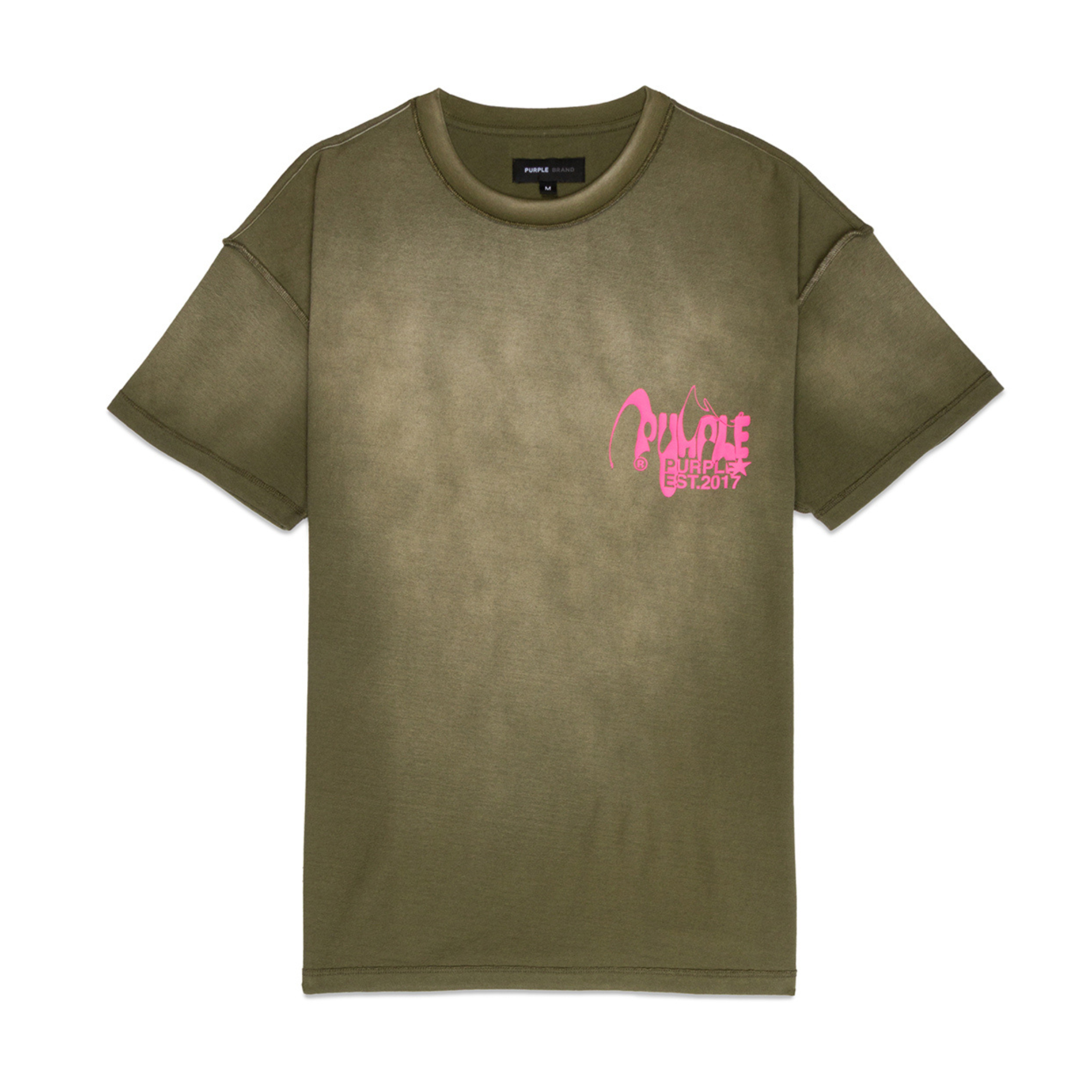 Purple Brand Textured Inside Out Logo Olive Tee (P101-JWBD124) - PURPLE BRAND