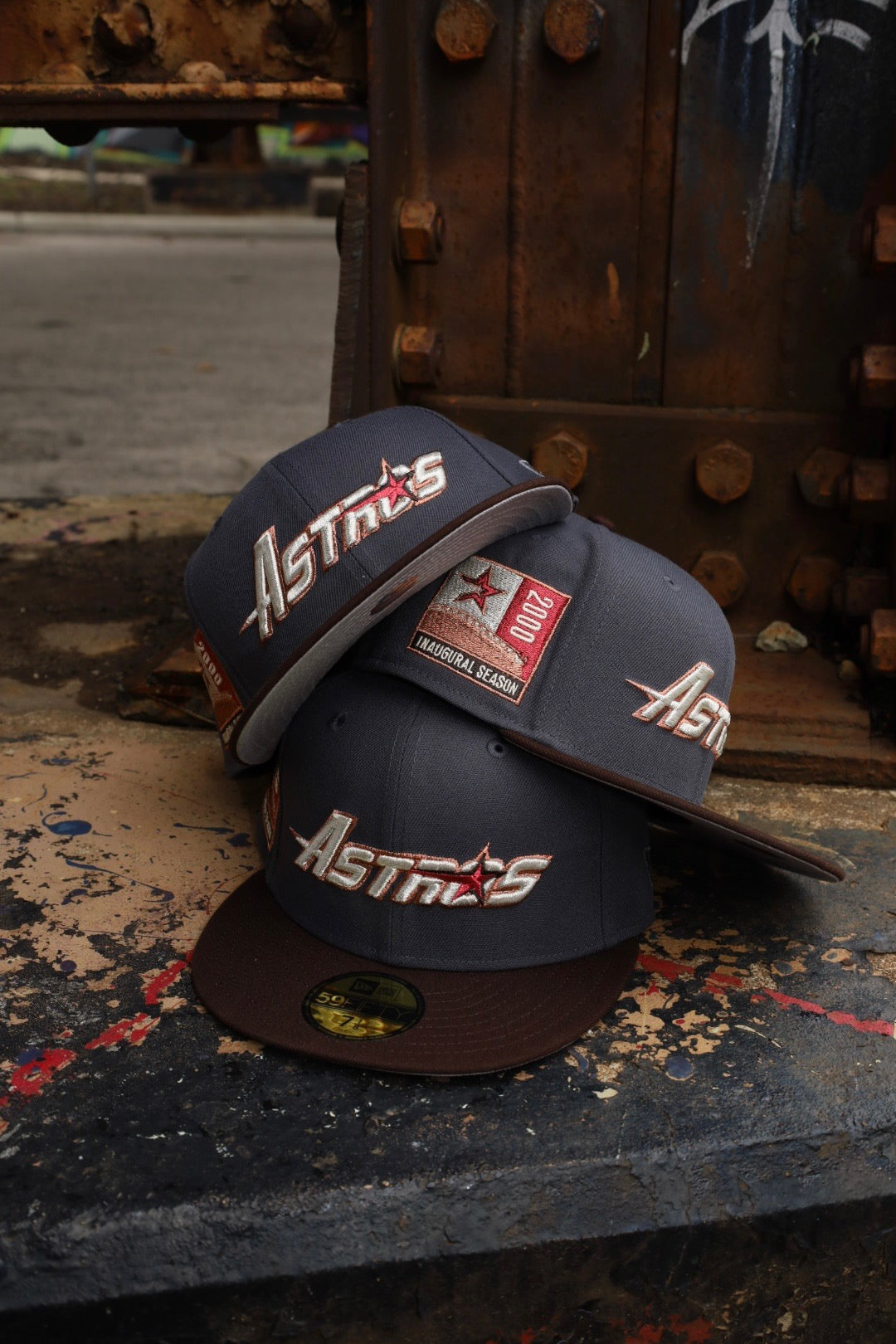 New Era Houston Astros 2000 Inaugural Season Grey UV 59Fifty Fitted (Graphite/Burnt Wood) - New Era