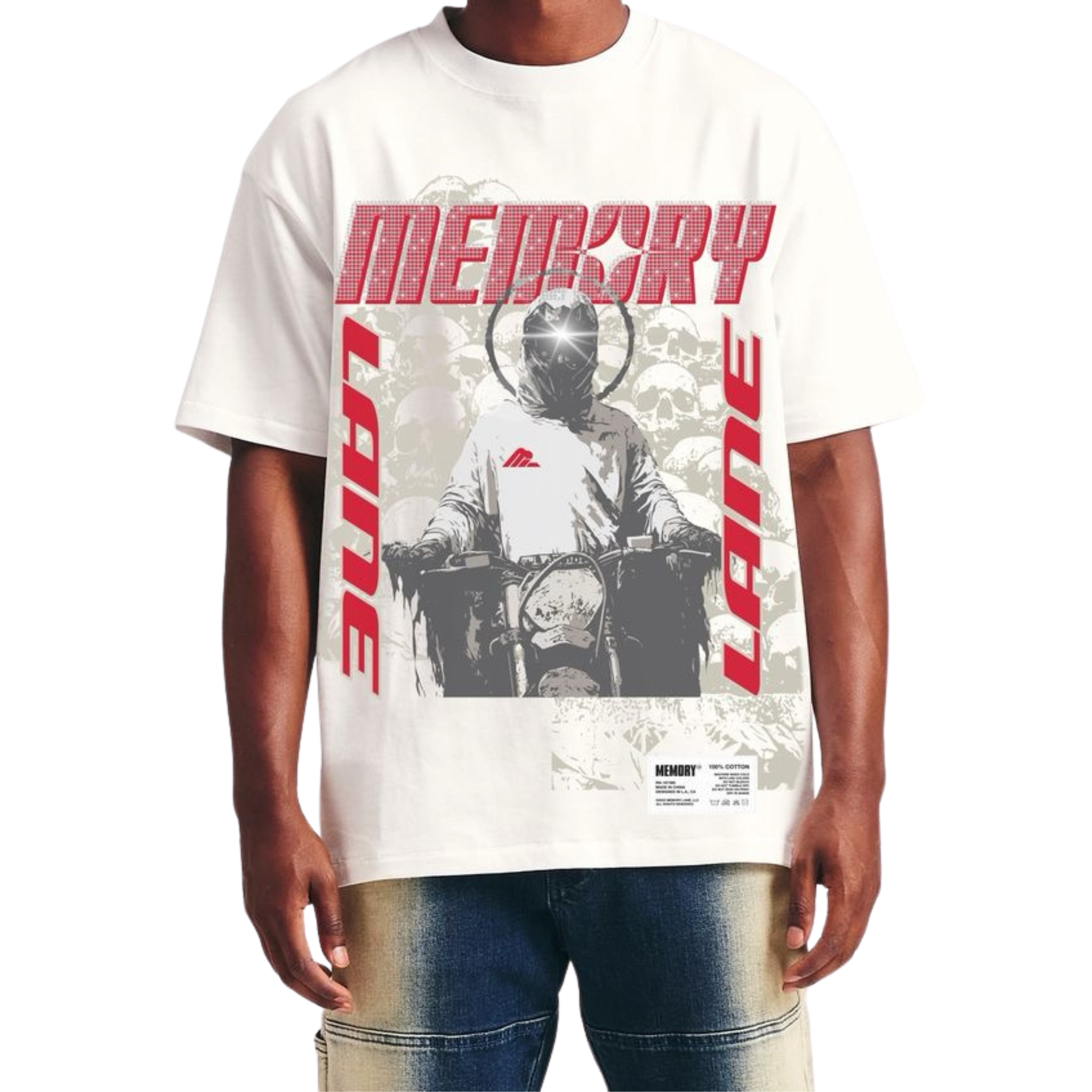 Memory Lane "Ghost Rider" Tee - Rhinestones (Off White) - Memory Lane