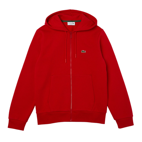Lacoste Kangaroo Pocket Zip-Up Fleece Hoodie (Red) - Lacoste