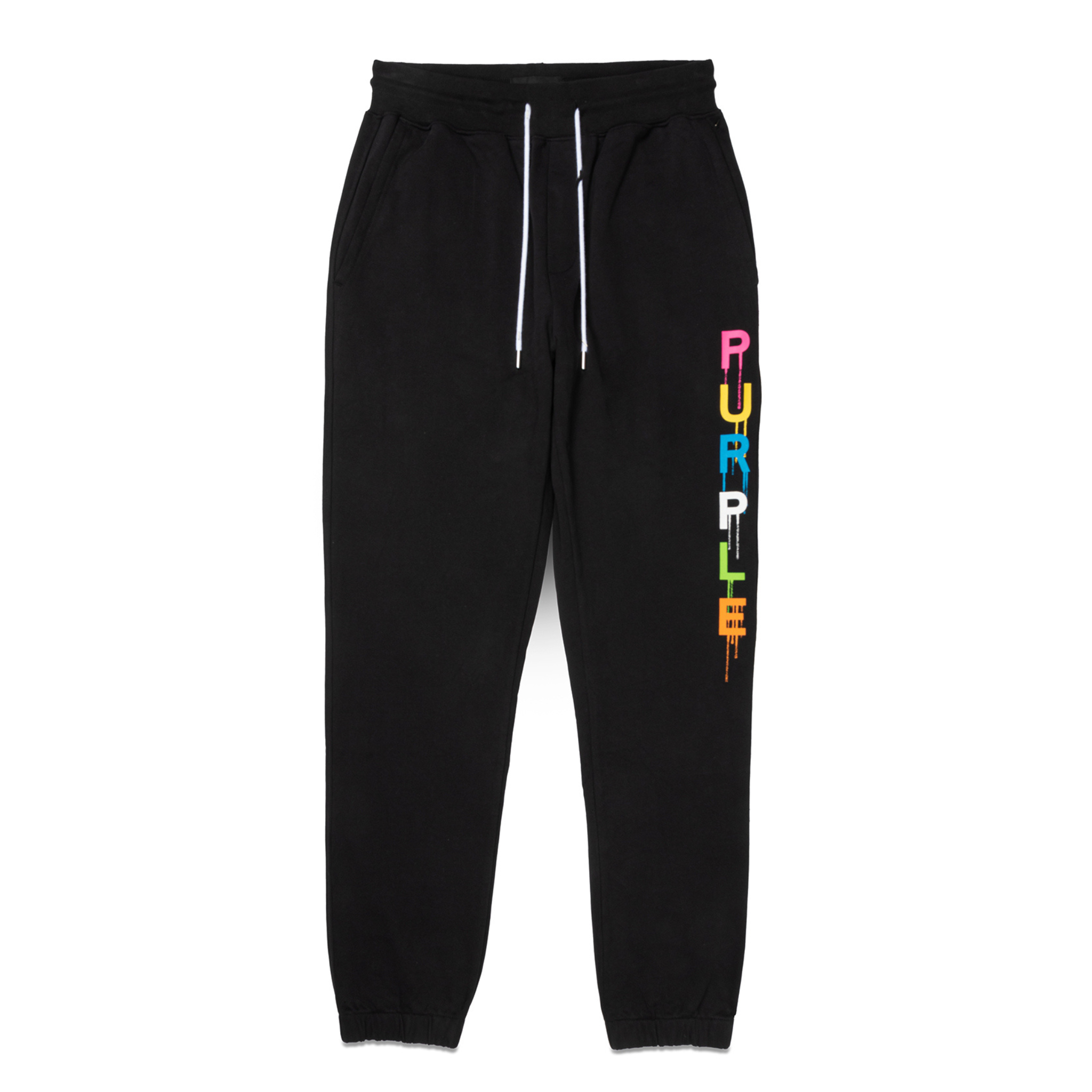 Purple Brand Wordmark Drip Black Sweatpants (P450-FBBW124) - PURPLE BRAND