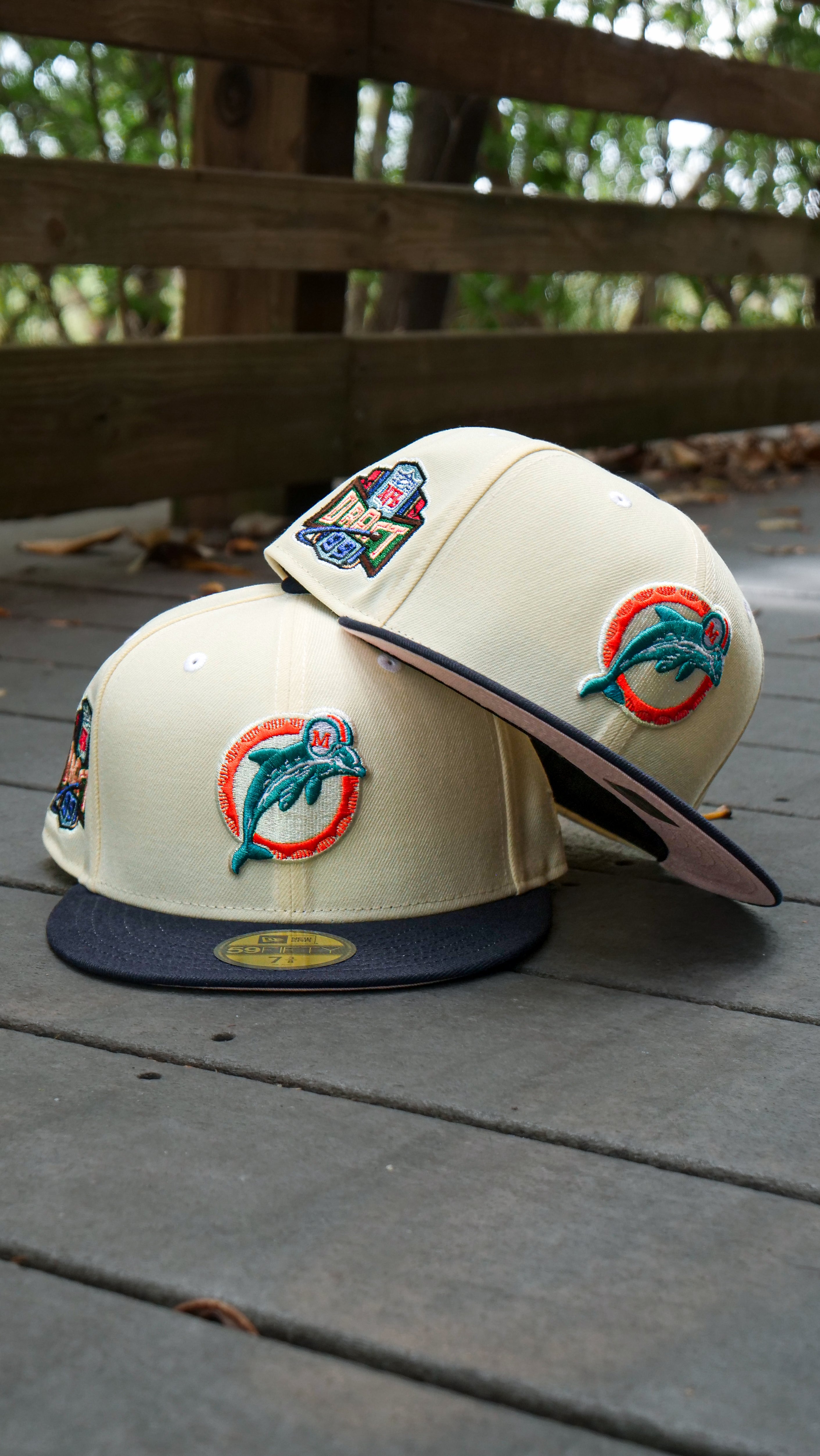 New Era Miami Dolphins NFL Draft 1991 Pink UV (Off White/Navy) 59Fifty Fitted