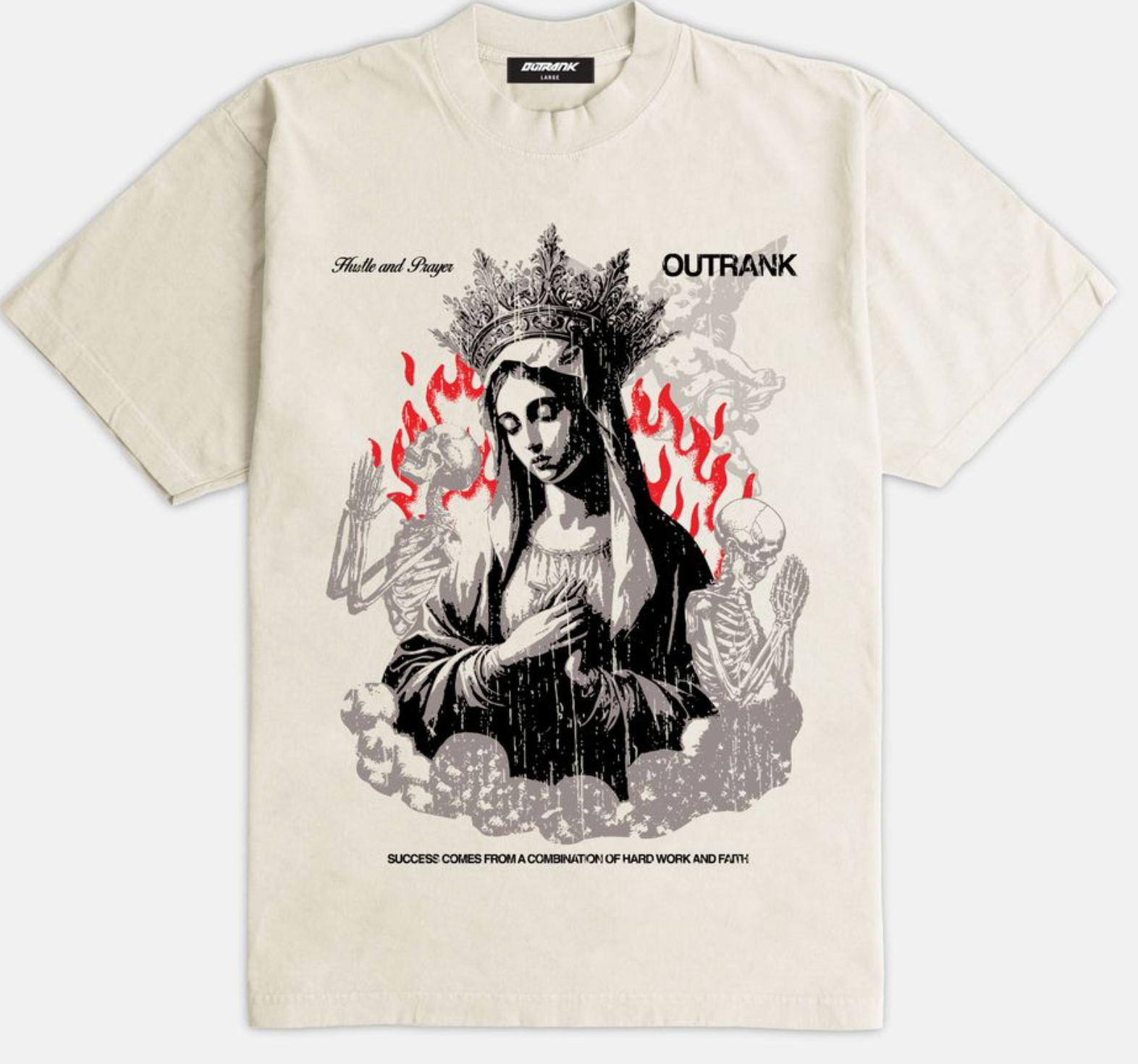 Outrank Hustle and Prayer Heavyweight T-shirt (Cream) - Outrank