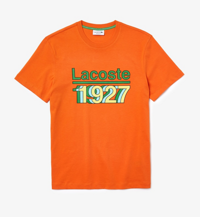 LACOSTE 1927 Crew Neck Vintage Printed Cotton T-shirt (Orange) - Lacoste