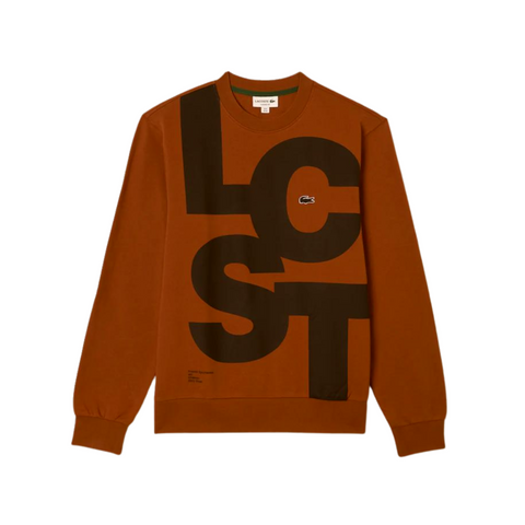 Lacoste Classic Fit Contrast Lettering Cotton Sweatshirt (Brown) - Lacoste