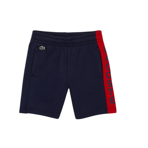 Kids Lacoste Side Banded Fleece Shorts (Navy Blue/Red) - Lacoste